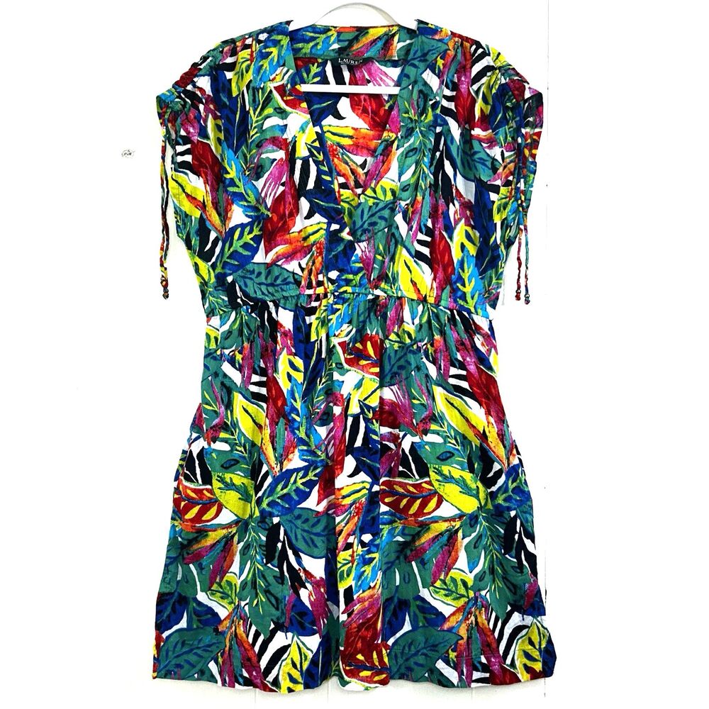 Lauren Ralph Lauren Women’s Tropical Print Cotton Cover-up Dress Size L Pockets